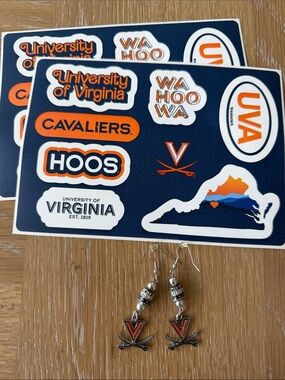 UVA Cavaliers University of Virginia Earrings & Stickers Game Day V-Sabre LOGO